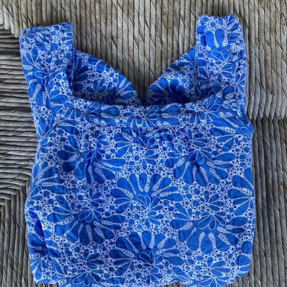 Loft Eyelet Bubble Sleeve Square Neck Top Size Small EUC